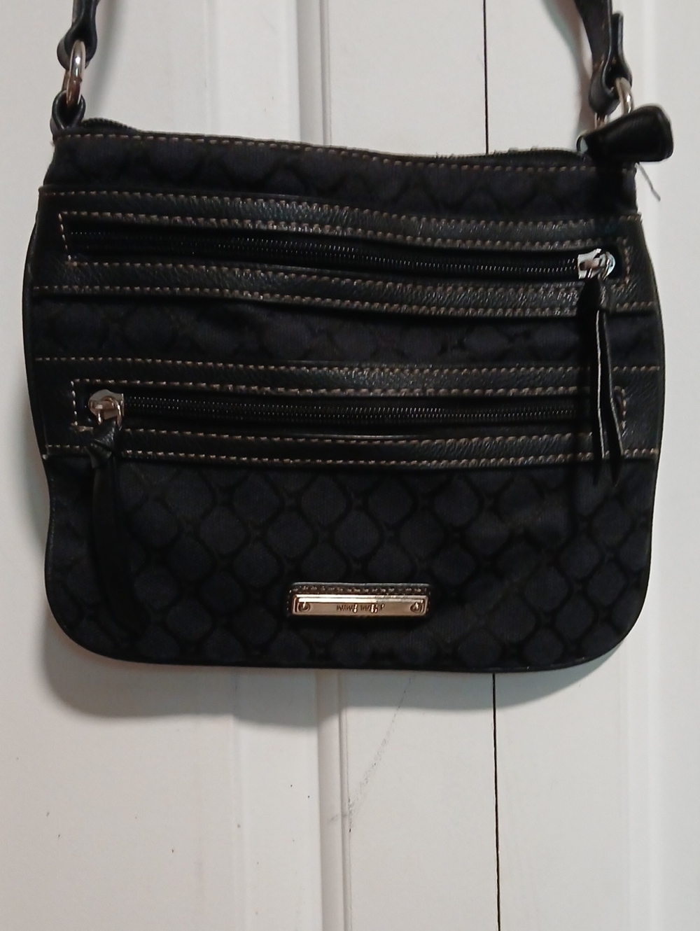 Nine West Black Quilted Crossbody with Front Zippers